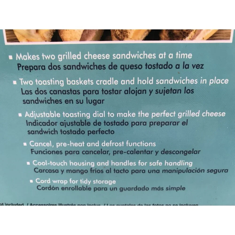 Nostalgia TCS2 Yellow Grilled Cheese Sandwich Toaster‎ Maker Easy Clean Baskets